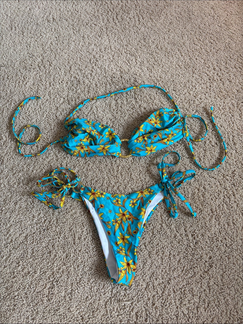 Turquoise Floral Tie-Side Bikini Set